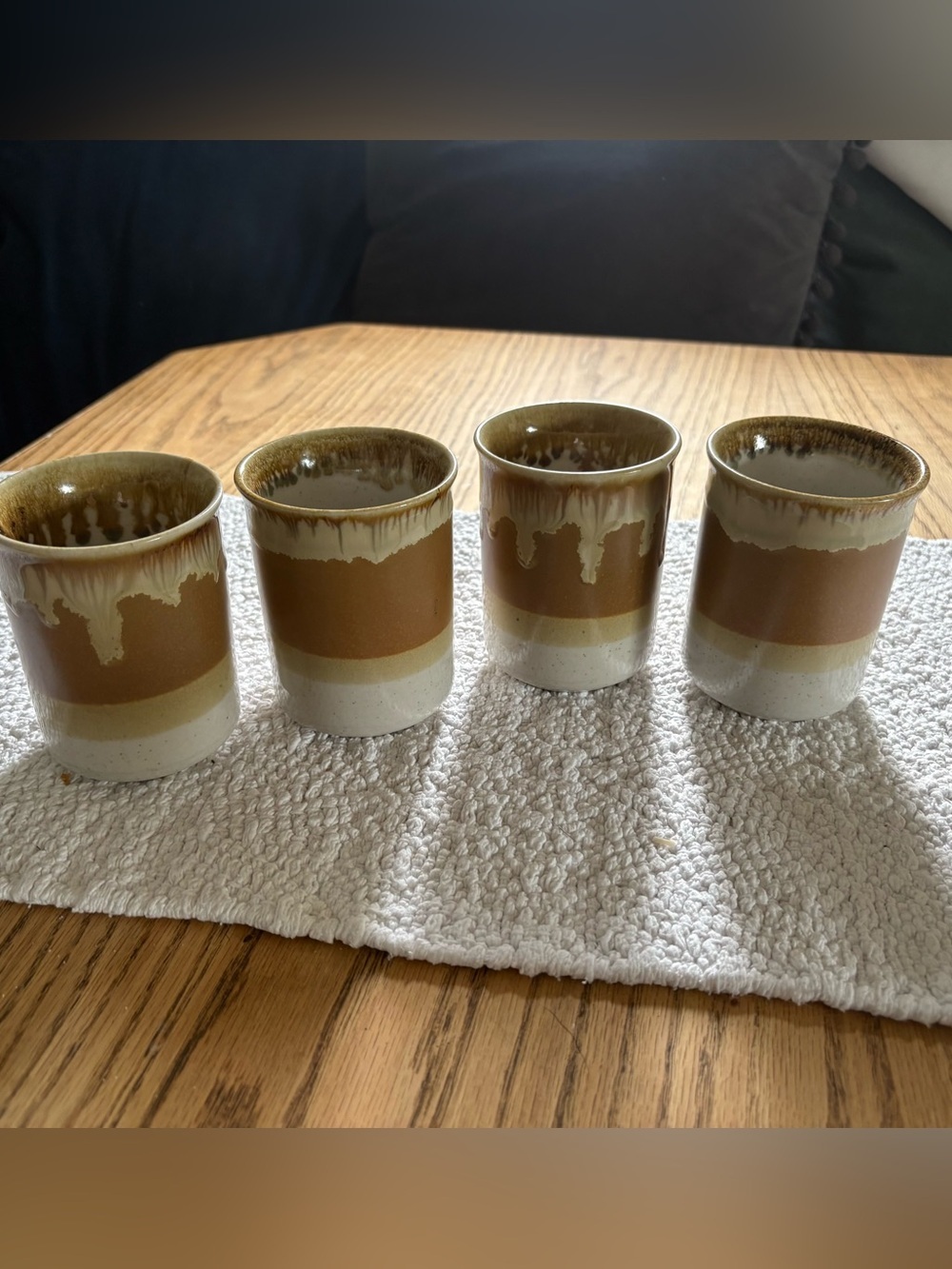 Vintage Drip Glaze Stoneware Mug Set of 4 |Earth Tone Pottery Cabin Cottagecore